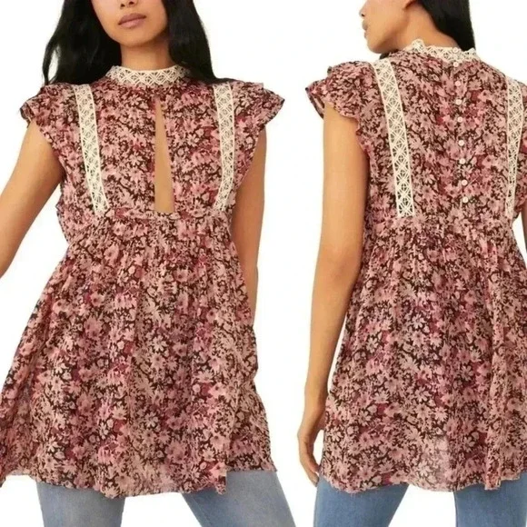 Free People Eva Cotton Floral Tunic Size Small - Picture 1 of 11